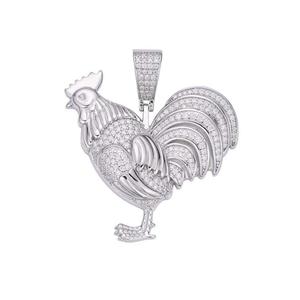 Colgante de Gallo Chapado en Rodio Hecho a Mano con Piedras de Moissanita Estilo Hip Hop de Animales de Granja para Regalo - Product Image 3