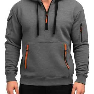 Men's Half Zip Hoodie with Utility Pocket Heavyweight Cotton Fleece Streetwear Sweatshirt Custom OEM - Product Image 4
