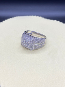 925 Sterling Silver Rhodium Plated Hip Hop <b>Iced</b> Out Cluster Men's <b>Ring</b> with Prong Setting Stylish Gift Jewelry for Anniversary - Product Image 2