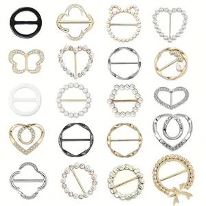 Sangam Textiles Fashion Decorative Metal Scalloped Buckle Rhinestone <b>Pearl</b> Button Clasp for Scarf <b>Belt</b> Shoes Four Seasons - Product Image 3