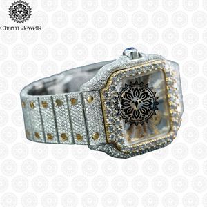 Montre de luxe pour homme Charm_Jewells en acier inoxydable, boîtier rond de 40 mm, mouvement mécanique, cadran en verre, accents de diamants, bracelet en cuir - Product Image 2