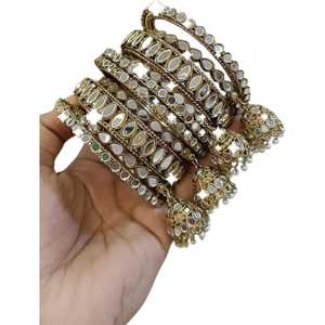 Bracelets en alliage plaqué or antique avec strass en cristal et pampilles, style vintage pour femme, pour mariage, ensemble de bijoux - Product Image 1