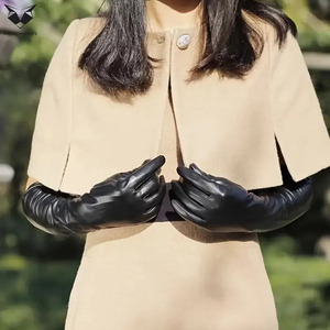 High-End Women's <b>Long</b> Genuine Leather <b>Gloves</b>, Premium Quality Black Solid Color Wholesale Fashion Accessories - Product Image 3