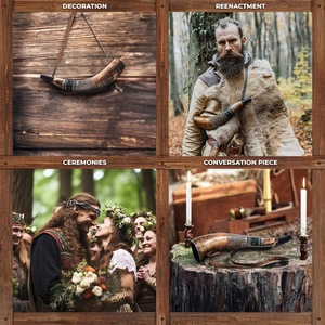 Cuerno Vikingo Pulido Ecológico de ILAHI, Cuerno de Búfalo con Forma Natural Antigua, Correas de Cuero, Estilo Religioso Feng Shui - Product Image 5
