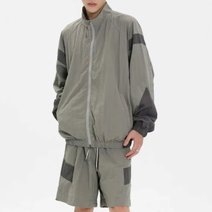 Custom Logo Button up Windbreaker Nylon Jacket Lightweight Shorts Running Summer Sweatsuit Jacket Jogging and Short Set Factory - Product Image 3