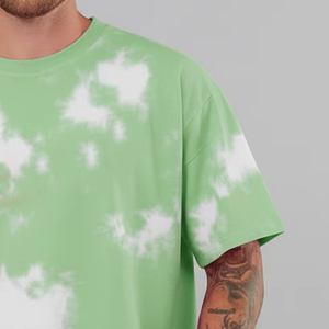 Men Tie Dye Green T-Shirt Set Casual Summer Knitted 2 Piece Outfit <b>Short</b> Sleeve Top and Drawstring <b>Shorts</b> - Product Image 4