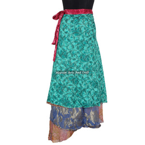 Jaipur Indian Women's Wear Art Silk Rapron <b>Skirt</b> New Design Two Layered Reversible Silk Sari Magic Long <b>Wrap</b> <b>Skirts</b> - Product Image 5
