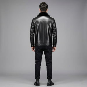 Custom Men Black Leather <b>Jacket</b> Faux Fur Collar Premium Winter <b>Jacket</b> Casual Luxury Outerwear Style For Unisex - Product Image 6