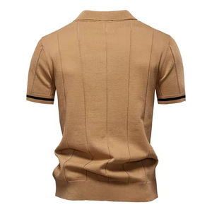 เสื้อถักสีดำสำหรับผู้ชาย ผ้าฝ้าย 100% ระบายอากาศได้ดี กันน้ำ ไร้รอยต่อ ป้องกันรอยยับ มีกระเป๋าโลโก้ด้านหน้า ทรง 6 แผง สวมใส่สบาย แบบลำลอง - Product Image 2
