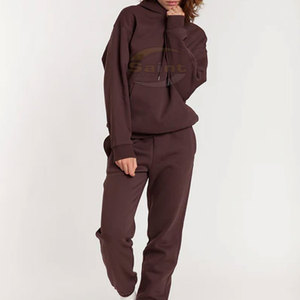 Ensemble de survêtement personnalisé pour femme : sweat à capuche et pantalon doux, vêtements de sport amples et respirants en coton, vente en gros - Product Image 3