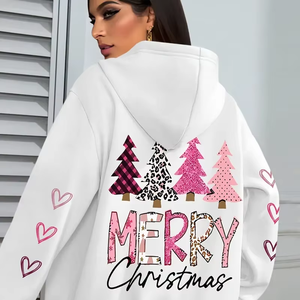 <b>Christmas</b> Women's Hooded <b>Sweatshirt</b> Green Cotton Knitted Winter Pullover Front Print Pockets Regular Fit - Product Image 6