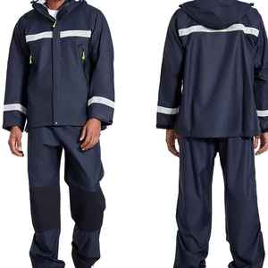 Universal Adult Waterproof Windproof Polyester <b>Rain</b> Suit <b>Black</b> Hooded <b>Jacket</b> Reflective Stripes Matching Pants Outdoor Hiking - Product Image 2