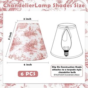 VIHOSE 6pcs Chandelier Lamp Shades Small French Countryside Toile Chinoiserie Style with Bulb <b>Clips</b> for Country & Urban Decor - Product Image 3