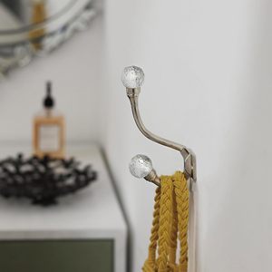 Ganchos de pared de cristal de doble pared con perilla de cristal, decorativos de lujo para armario, acabado plateado, resistentes, para venta al por mayor - Product Image 2