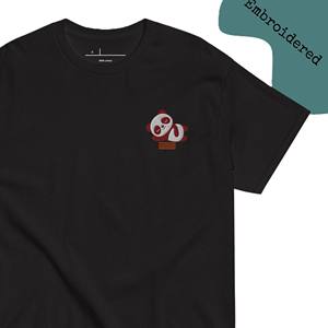 T-shirt noir brodé Panda pour homme, en coton minimaliste, décontracté, à manches courtes et col rond, pour un usage quotidien - Product Image 1