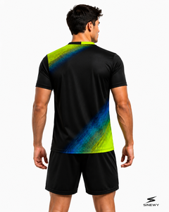 Conjunto de Uniforme de Fútbol SINEWY para Hombre, Cuello en V, Color Negro con Diseño Degradado, Ropa Deportiva de Manga Corta que Absorbe la Humedad para Adultos - Product Image 6