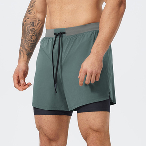 Men's Solid Green Quick Dry Drawstring Sport Shorts <b>Mid</b> Waist Woven Polyester Short Shorts - Product Image 3