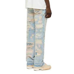 Jean droit déchiré et brodé en denim délavé clair, léger et respirant, nouvelle mode, qualité supérieure, personnalisable OEM - Product Image 3