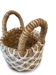 AKASA D15 RENDA Handwoven Water Hyacinth Basket with Macrame Net Decorative Storage Organizer Natural Fiber Rustic Home Decor - Product Image 3