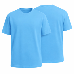 เสื้อยืดผู้ชายสีน้ำเงินล้วน ผ้าฝ้าย 100% สำหรับฤดูร้อน แขนสั้น ระบายอากาศดี คอกลม แฟชั่นทันสมัย ผลิตตามสั่งจากโรงงาน - Product Image 1