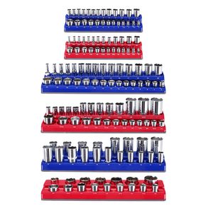 Set di 6 Organizzatori Magnetici per Bussole da 1/4”, 3/8”, 1/2” Metrico e SAE con Etichette Trasparenti, Contiene 143 Pezzi - Product Image 1