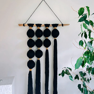 Black Long Macrame Wall Hanging Perfect For Living Room Bedroom And Elegant Boho Home <b>Decor</b> Statement Piece From India - Product Image 1