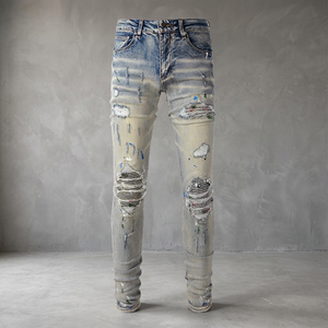 Jeans de Mezclilla para Hombre, Corte Slim Fit, Desgastados y Rotos, Lavado Medio, Algodón, Pierna Recta, Estilo Casual, para Otoño - Product Image 3