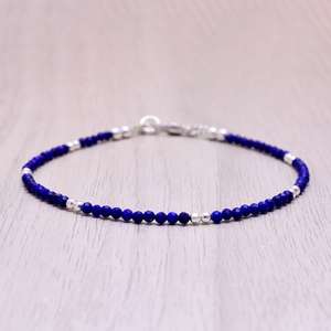 Pulsera de Plata de Ley Chapada en Oro con Cuentas de Lapislázuli, Piedra de Nacimiento de Septiembre, Gema Azul Natural, Joyería Étnica y Elegante, Regalo - Product Image 2