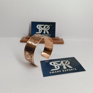 Hand Etched Copper Bangle Metal Craft Wide Cuff <b>Bracelet</b> Engraved Plain Design Handmade Lightweight Antique/Polished Finish - Product Image 6
