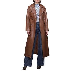 Manteau long en cuir pour femme, tendance et très vendu, pour l'automne et l'hiver, à double boutonnage, avec ceinture et revers, élégant, style trench-coat - Product Image 1