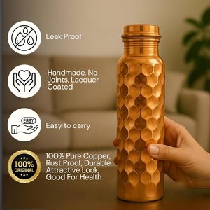 Luxury Hammered Pure <b>Copper</b> <b>Bottle</b> 500ml Traditional Ayurvedic Tamra Jal Water <b>Bottle</b> Leakproof <b>Copper</b> Flask for Home and Travel - Product Image 5