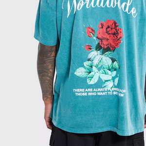 เสื้อยืดคอตตอนแท้ 100% แบบย้อมสีเอซิดสำหรับผู้ชาย สไตล์สตรีทแวร์ ฮิปฮอป วินเทจ แห้งเร็ว คอกลม - Product Image 5
