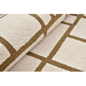 Tapis moderne en laine tuftée à la main, motif géométrique linéaire à carreaux, style architectural contemporain, moka chaud et beige crème - Product Image 6