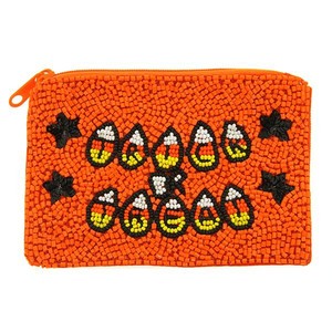 Porte-monnaie orange brodé à la main avec des perles de rocaille, pochette demi-lune perlée avec embellissement en perles, accessoire de mode - Product Image 6