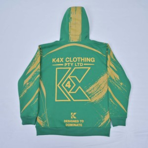 Sweat-shirt à capuche vert KEX pour homme, impression par sublimation, streetwear, logo personnalisé, coupe classique, poche intégrée, tendance automne, vente en gros - Product Image 2