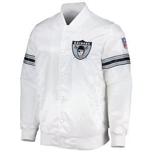 Veste universitaire en satin blanc personnalisée pour hommes, broderie de logo noir, veste bomber, uniforme de baseball, vêtements de sport en gros - Product Image 2