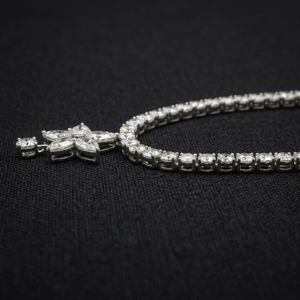 Collier pendentif fleur de luxe pour femme, en argent 925 plaqué rhodium, avec perles de diamant taille marquise, chaîne de perles, bijoux de mariage - Product Image 2