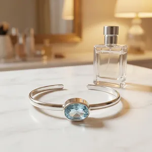 925 Sterling <b>Silver</b> Blue Topaz Cuff <b>Bracelet</b> Handmade Oval Gemstone Open Bangle Jewelry for Women - Product Image 3