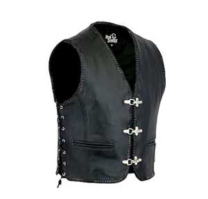 Gilet de moto en cuir véritable noir pour homme, taille S à 3XL - Product Image 1