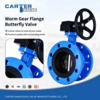 Vanne papillon à vis sans fin à bride en acier au carbone pour gaz, entraînement manuel, joint souple EPDM NBR, normes ANSI DIN GB, OEM Stock ODM Carter
