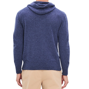 Pull en molleton tricoté à capuche zippé pour homme, coupe classique, couleur unie, décontracté, manches longues, écologique, bleu - Product Image 2