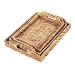 ถาดเก็บของหวายสานมือ ถาดเสิร์ฟหวายพร้อมหูจับ ที่จัดระเบียบหวายธรรมชาติสำหรับตกแต่งบ้าน - Product Image 4