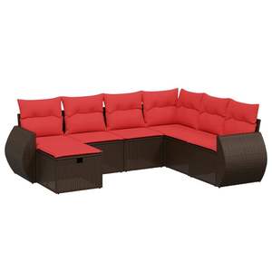 ชุดโซฟาลานบ้านหวายโพลีสีน้ำตาล 7 ชิ้นพร้อมชุดเบาะรองนั่งในสวน - Product Image 2