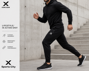 Pantalon de jogging athlétique et fuselé noir en molleton pour homme X Sports City avec logo personnalisé, design minimaliste, respirant, coupe régulière, idéal pour l'automne - Product Image 4
