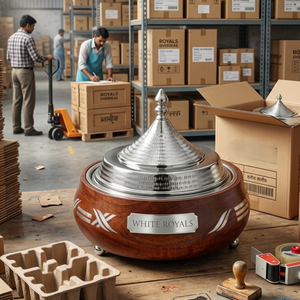 Modern <b>Insulated</b> Enamel Coated Stainless Steel Casserole Conical Lid Heavy Duty Thermal Food Warmer Set Luxury Khaleeji Feasts - Product Image 6