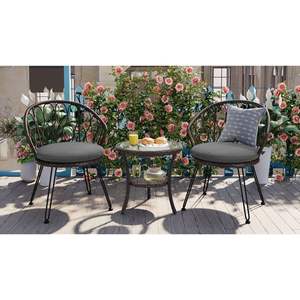 U_STYLE Juego de 2 sillas individuales de ratán con mesa de cristal para ocio al aire libre en patios, balcones, patios - Product Image 3