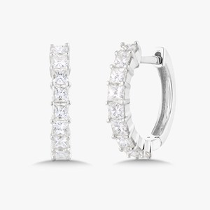 Princess Cut Lab Grown Diamond Huggie Hoop <b>Earrings</b> 0.76ctw 10.5mm 14k Solid Gold Chunky Latch <b>Back</b> Pair Manufacturer Wholesale - Product Image 3