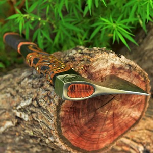 Handmade Viking Bearded Axe with Engraved Carbon Steel Head, Carved Wooden Handle and Leather Grip <b>Wrap</b>, Bushcraft Camping - Product Image 3