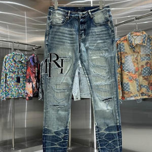 กางเกงยีนส์ผู้ชายเอวสูงรัดรูปคุณภาพสูงกางเกงสตรีทแบบลำลองผ้าเดนิมแบบขาดๆผ้าฝ้ายฟอกสีสีฟ้าสำหรับฤดูใบไม้ผลิฤดูใบไม้ร่วง - Product Image 1