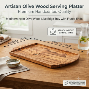 Plateau de service artisanal en bois d'olivier, plateau en bois à bords naturels, plateau de service pour le petit-déjeuner, le café, le thé, la nourriture, décoration pour restaurant et maison - Product Image 6